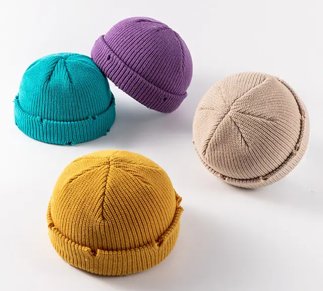 Autumn Winter Solid Color Warm Knitted Hat Men Women Holes Melon Skin Cap Soft Cotton Warm Hip-hop Cap