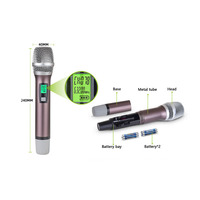 Système de microphone sans fil UHF 2 canaux, 200 fréquences sélectionnables, portée de 100 m, micro portable en métal avec récepteur pour église et scène