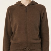 Ensemble de survêtement en cachemire marron pour femme, personnalisé ODM/OEM, avec sweat à capuche zippé et pantalon, vente en gros