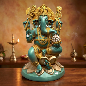 Statue de Ganesha en résine de qualité supérieure, style Art déco, artisanat Nirmala, lotus |   Idole de Ganesh faite à la main pour la maison, le bureau ou la table spirituelle - Product Image 1