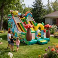 Structure gonflable à thème insectes forestiers avec double toboggan, aire de jeux d'aventure naturelle pour enfants, multicolore, pour fêtes