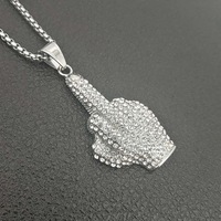 Chaîne de pendentif pour homme avec doigt d'honneur en cristal de diamant, bijoux hip-hop tendance, vente chaude