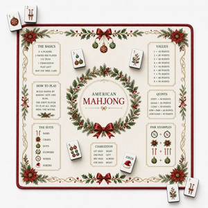 Luxury Crimson Red Christmas Wreath Mahjong Table Mat Noise Reduction Neoprene Game Play Mat with Travel Bag for Gifts - Product Image 1