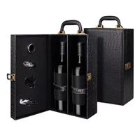 Boîte de rangement en cuir et poignées pour vin Bouteille unique Boîte cadeau réutilisable en cuir de crocodile Grain Pu Double bouteille 750ml Boîte à vin rouge