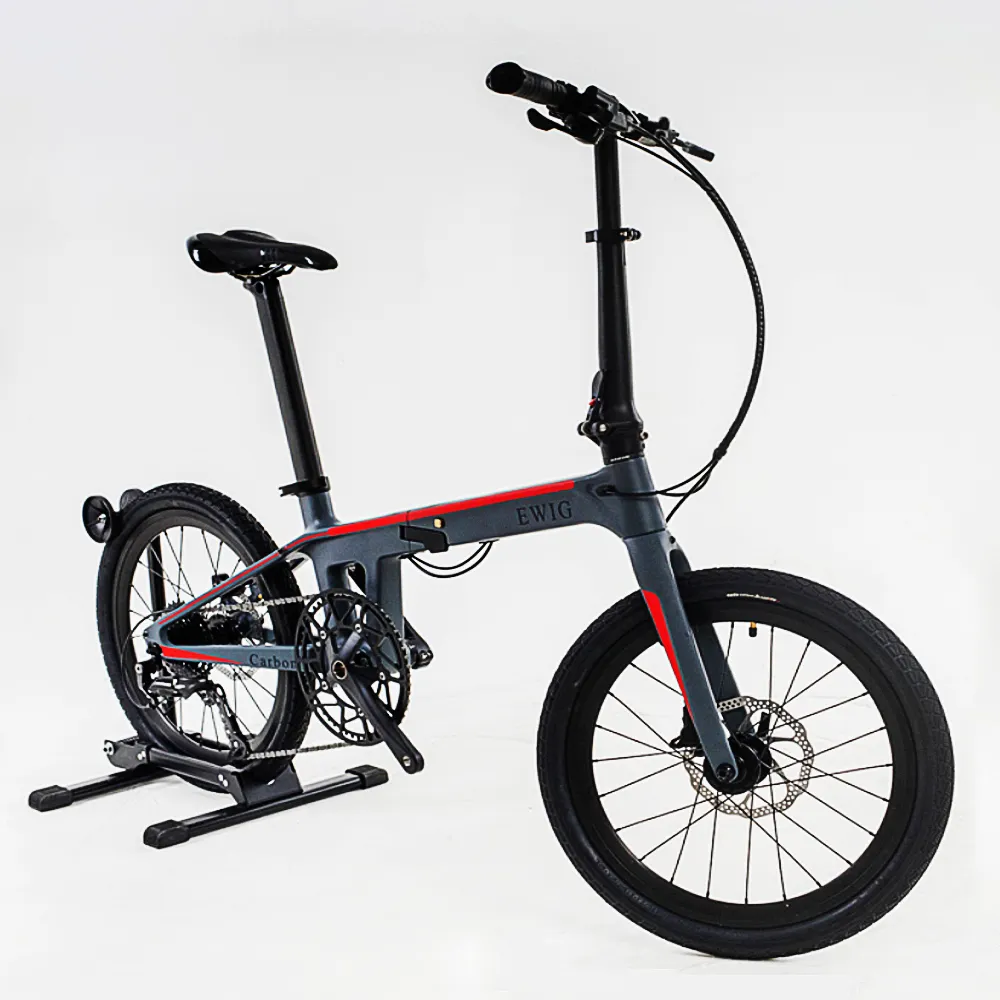 EWIG China Wholesale Light Weight Carbon Fibre Folding Bike 9 Speed 20 Inch Foldable Bicycle MINI City Bike Carbon Fiber