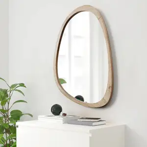 2024 New Design Wavy Nature Wood Frame Mirror For Living Room Bathroom Bedroom Entryway Home Decor Asymmetrical Wall Mirror