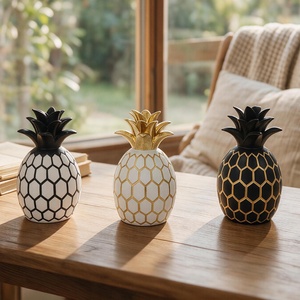 Luxury Geometric Resin <b>Pineapple</b> <b>Ornaments</b> Set of 3, White Black Gold High-Gloss Decor Figurines for Home Table Decor Gift - Product Image 1