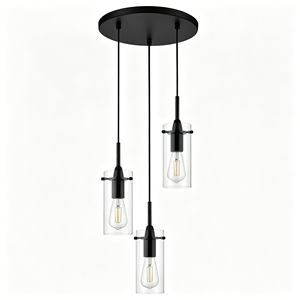 Lámpara Colgante Larga de 3 Luces con Pantalla de Cristal Transparente, Altura Ajustable, Regulable, Diseño de Cilindros Negros para <span class=keywords><strong>Cocina</strong></span> - Product Image 2