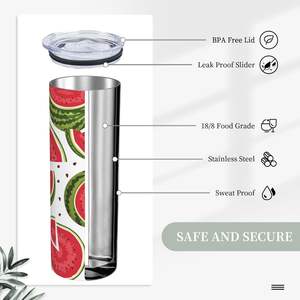 20oz Design Classique Pastèque Maigre En Acier Inoxydable Gobelet Verres Couvercle Anti-Fuite Paille pour Hommes Femmes Bureau Voyage Chaud - Product Image 5