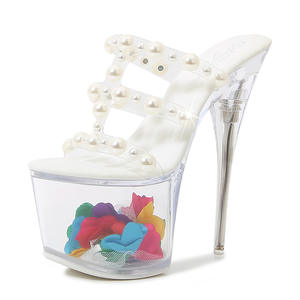 Sandalias de cinta <span class=keywords><strong>recta</strong></span> transparente con <span class=keywords><strong>plataforma</strong></span> impermeable de tacones súper altos a la moda y sexys nuevo estilo - Product Image 5