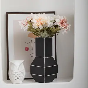 Hand Painting Minimalist Black White Line Ceramic Table Flower Vase Pottery Porcelain Pot Decor Home