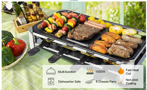 Grill électrique <span class=keywords><strong>raclette</strong></span> 1500W, barbecue de table intérieur pour 8 personnes avec fonduur de fromage et plaques antiadhésives pour les fêtes - Product Image 5