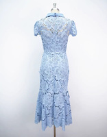 Robe longue en dentelle solide ajustée et évasée pour femme, tenue de cérémonie à manches courtes pour femme, de style élégant vintage