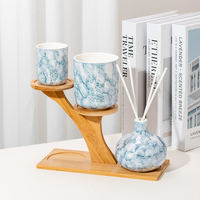 Pot à bougie en céramique élégant à motif de marbre bleu