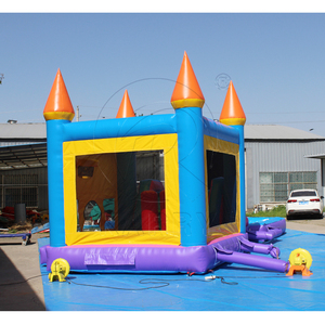 Toboggan <span class=keywords><strong>aquatique</strong></span> gonflable triple piste style château bleu et violet avec piscine, combo <span class=keywords><strong>aquatique</strong></span> commercial à thème princesse pour l'été - Product Image 2