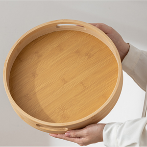 Plato de taza de té de madera de bambú, vajilla elegante con asas de utensilios, bandeja sólida para ocasiones de fiesta de CENA DE Hotel - Product Image 5