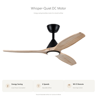 Ventilateur de plafond avec kit d'éclairage LED de 44 pouces, moteur DC, 3 pales en pin massif, télécommande WiFi pour salon et chambre à coucher