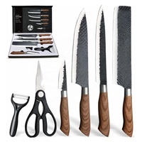 Yangjiang Houtnerf Gecoat Handvat Gehamerd Blade Chef Cleaver Mes 6 Stuks Keukenmessen Keukenmes Set Met Schaar Dunschiller