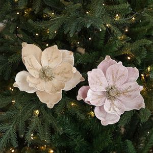 Flores de Magnolia Artificiales de Terciopelo con Purpurina, Adornos de Flor de Pascua para Árbol de Navidad, Flores de Magnolia para Navidad - Product Image 2
