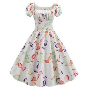 Abito Estivo da <span class=keywords><strong>Donna</strong></span> con Stampa Floreale <span class=keywords><strong>Vintage</strong></span>, Maniche a Sbuffo, Elegante Vestito a Linea A Midi per Feste, <span class=keywords><strong>Abbigliamento</strong></span> Chic - Product Image 3