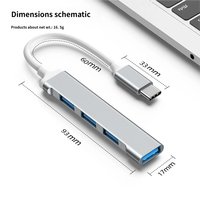 En stock, Hub USB Type-C 4 en 1, alliage d'aluminium 2.1, ports USB 3.0 haute vitesse, compatible avec les ordinateurs portables USBC, les appareils Type C