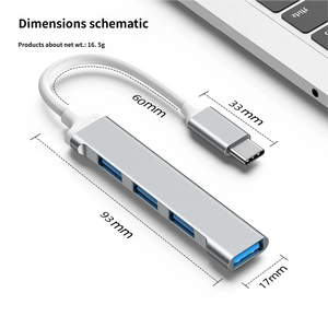 In Stock 4 in 1 USB Type-C Hub 2.1 Aluminum Alloy Hi-Speed USB 3.0 Ports Widely Compatible <b>USBC</b> Laptops Type C Devices Hub - Product Image 6