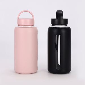 Bouteille d'eau en verre borosilicate à large ouverture avec logo personnalisé, manchon en silicone et poignée, idéale pour le sport et le fitness (vente en gros) - Product Image 5