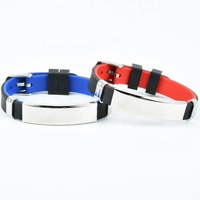 Bracelet ajustable bicolore en silicone acier titane couple gravé bracelet en acier inoxydable avec étiquette noire