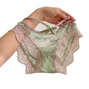 New Romantic Lace <b>Sexy</b> G-String Panties for <b>Women</b> Breathable Comfortable Low-Waist Briefs Nylon Material Plain Dyed - Product Image 1