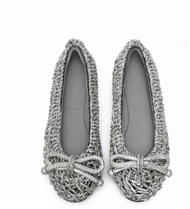 Zapatos Planos Casuales para <span class=keywords><strong>Mujer</strong></span>, Elegantes, Color <span class=keywords><strong>Gris</strong></span> Plateado, Tejido de Punto, Decorados con Lazo, Personalizados por el Fabricante - Product Image 3