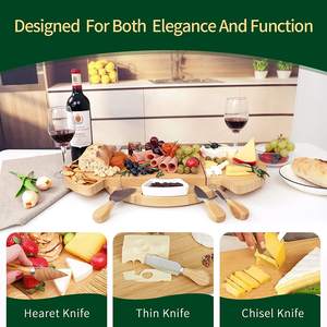 Grand plateau à fromage rond en bambou, plateau de service, plateau et couteau, cadeau pour femmes - Product Image 3