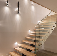 Escalier à marches ouvertes avec main courante en bois, garde-corps en acier inoxydable, escalier droit à poutre simple