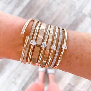 Pulsera de Plata de Ley 925 Chapada en Oro para Mujer, Joyería Gruesa y Grande, Brazalete de Corazón con Circonitas Cúbicas - Product Image 3