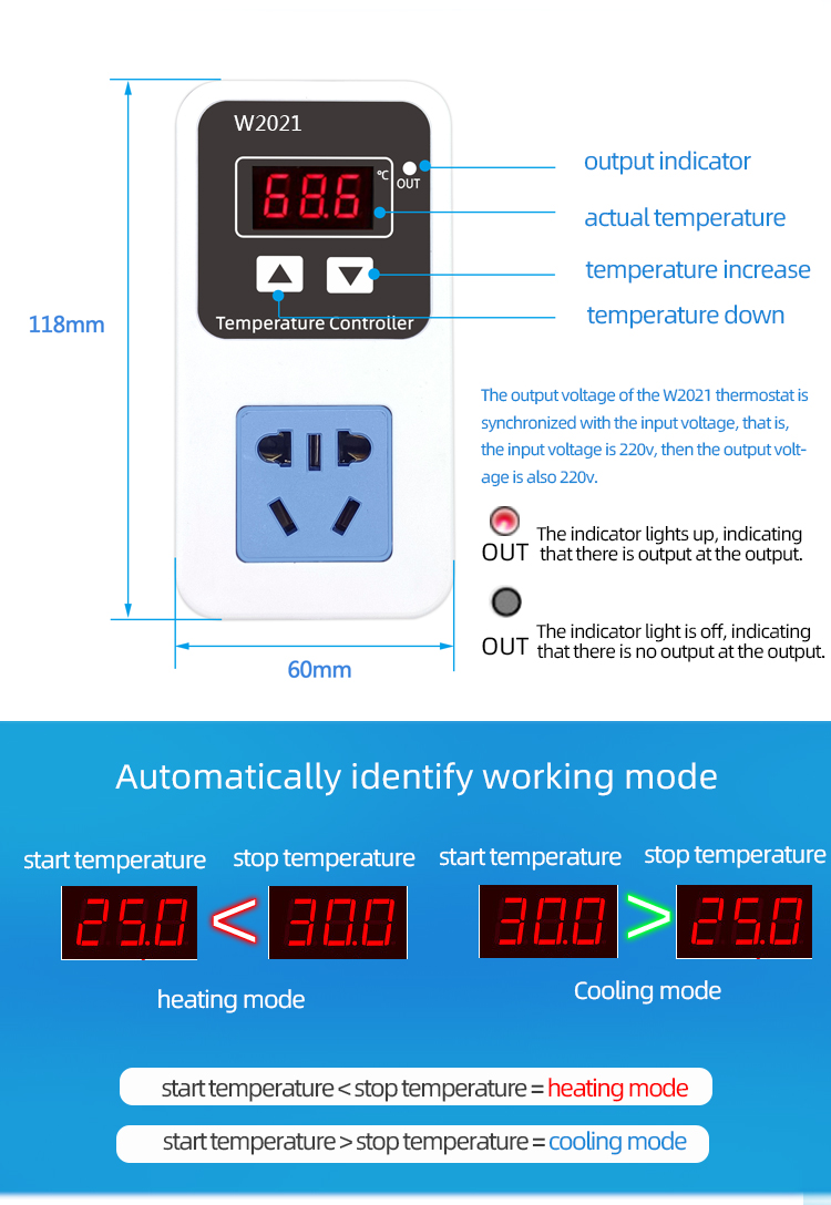 digital temperature controller 220V thermostat socket Special thermostat for incubator W2021(图4)