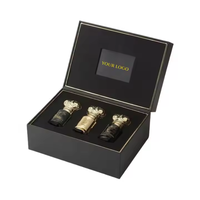 Coffret d'échantillons de parfum de luxe en carton rigide fait main avec logo personnalisé en relief, pelliculage mat et revêtement UV, ruban essentiel inclus