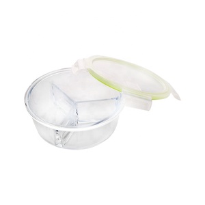 칼 붙이 및 흡입 뚜껑이있는 1L 직사각형 <span class=keywords><strong>2</strong></span> 칸 유리 식품 용기 - Product Image 5