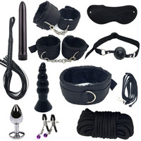 11-in-1 BDSM Bondage-Set Plüsch-Leder-Handschellen Peitsche Halsband Sex-Spielzeug-Set für Paare Anfänger