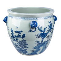 Grand vase décoratif en céramique bleu et blanc de style chinois, motif floral peint à la main avec des oreilles de bête, pour la maison