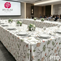 Nappe Hualai blanche et grise à imprimé floral, en polyester et lin, résistante aux plis, pour conférences et banquets