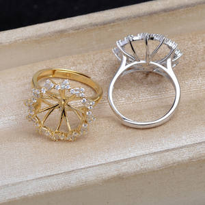 Support de bague réglable en argent S925, accessoire DIY, demi-produit 13-14, support en T pour pierre, JG5749, plaqué or, pour bijoux en perles - Product Image 2