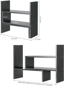 調節可能な灰色の無垢材デスクトップ収納オーガナイザーディスプレイシェルフブックラック、ホームオフィスデスク装飾本棚
