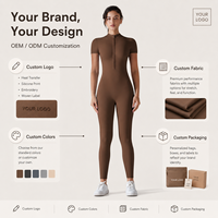 Nouveau body uni, très extensible, à manches courtes et fermeture éclair, idéal pour le fitness, la course à pied et le yoga, avec jambes courtes.