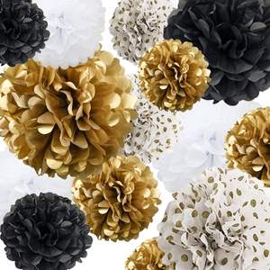 Noir et Or Blanc Artisanat Papier De Soie Pom Poms Kit Décorations Suspendues de <span class=keywords><strong>Plafond</strong></span> Accroche Décoration Murale Fleurs En Papier De Soie - Product Image 2