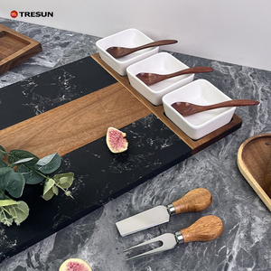 Wholesale Custom 3 Ceramic Bowls Marble and Acacia Wood <b>Cheese</b> Board Knife <b>Set</b> Charcuterie Board <b>Cheese</b> Board <b>Set</b> for Kichen Use - Product Image 2