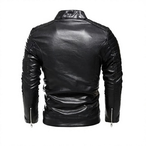 Chaqueta de Moto para Hombre, 100% Cuero Genuino, Calefactable, Corte Ajustado, Cierre de Cremallera, Cuello Mao, Color Sólido, para Invierno, con Logotipo Frontal - Product Image 3