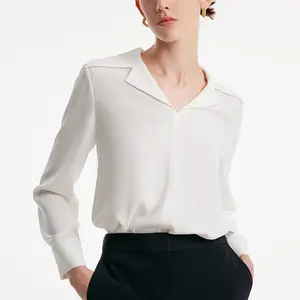 Custom Spring Autumn New Pure Color Ladies Blouse Simple Silk White Women's Shirt Blouse