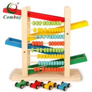3IN1 Math abacus drawing sliding track car toy wooden education
