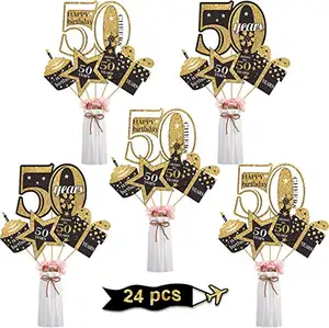 50th Birthday Party Decoration Set Gouden Verjaardagsfeestje Middelpunt Sticks Glitter Tafel Toppers Feestartikelen