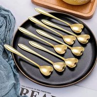 Ensemble de cuillères en forme de cœur pour la table de cuisine, en acier inoxydable plaqué or, finition miroir écologique, manche court, pour café, dessert, thé