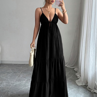 Robe longue décontractée en coton et lin bohème à dos ouvert et décolleté plongeant sexy de style déesse grecque personnalisée D&M Fashion pour femmes